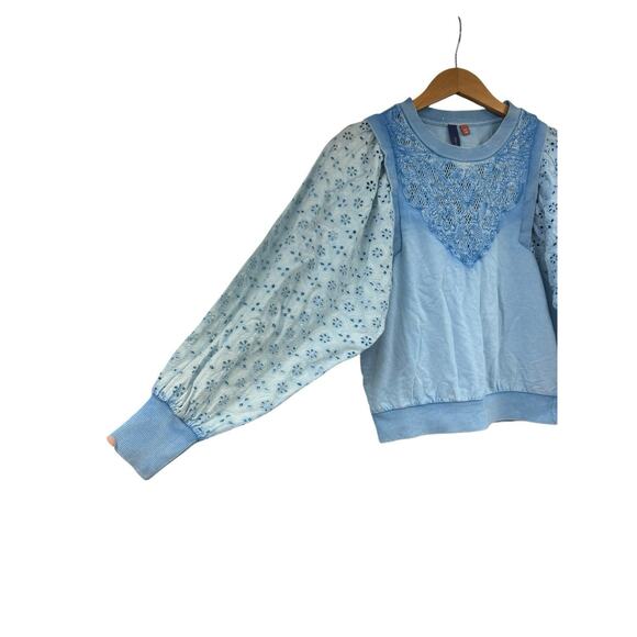 Anthropologie Pilcro Washed eyelet sweatshirt Blue Embroidery XS - Picture 2 of 8